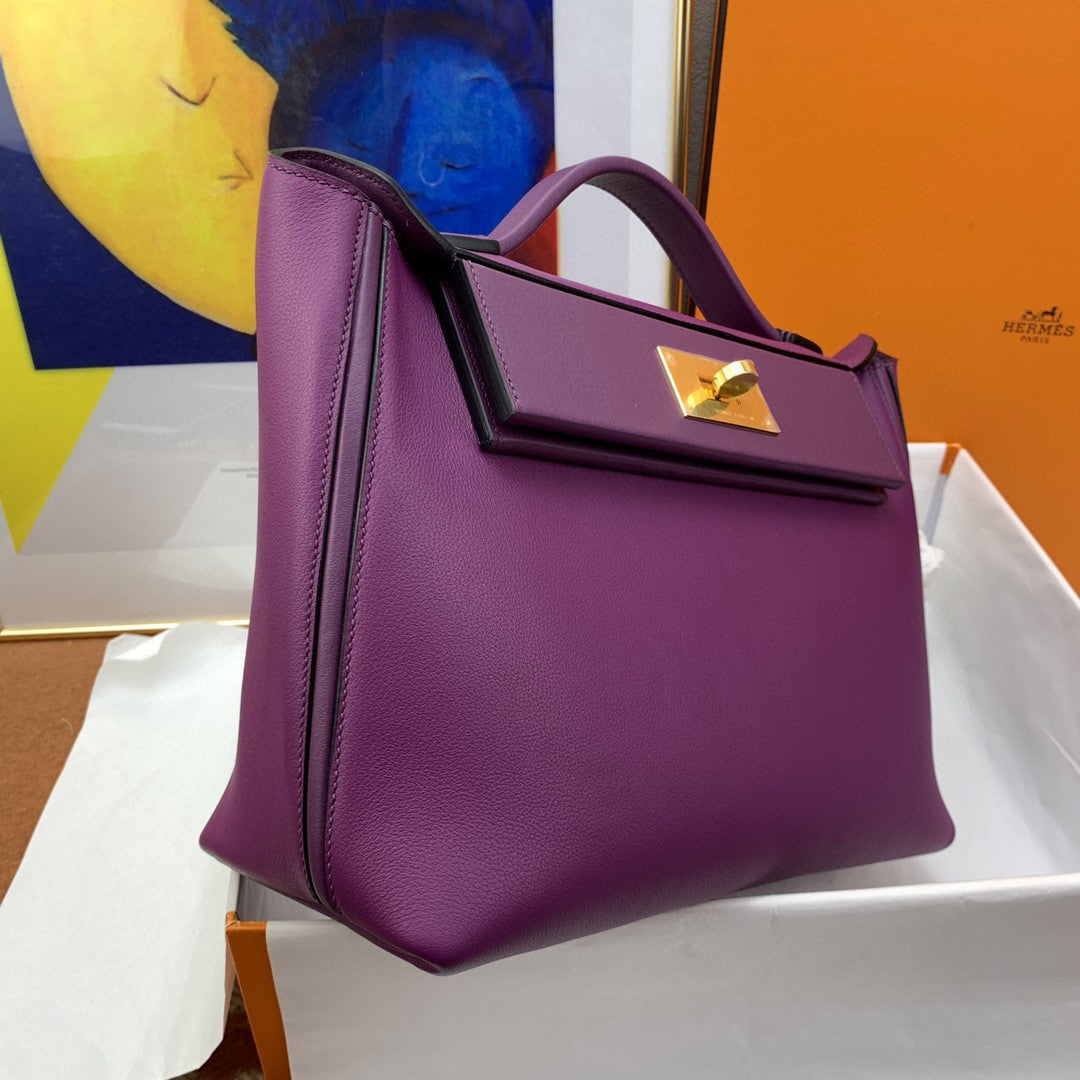 Hermes 24 24 29cm Noir Black Clémence Purple
