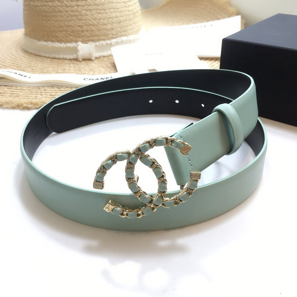 Chanel Belt With Double C Buckle Jade Green