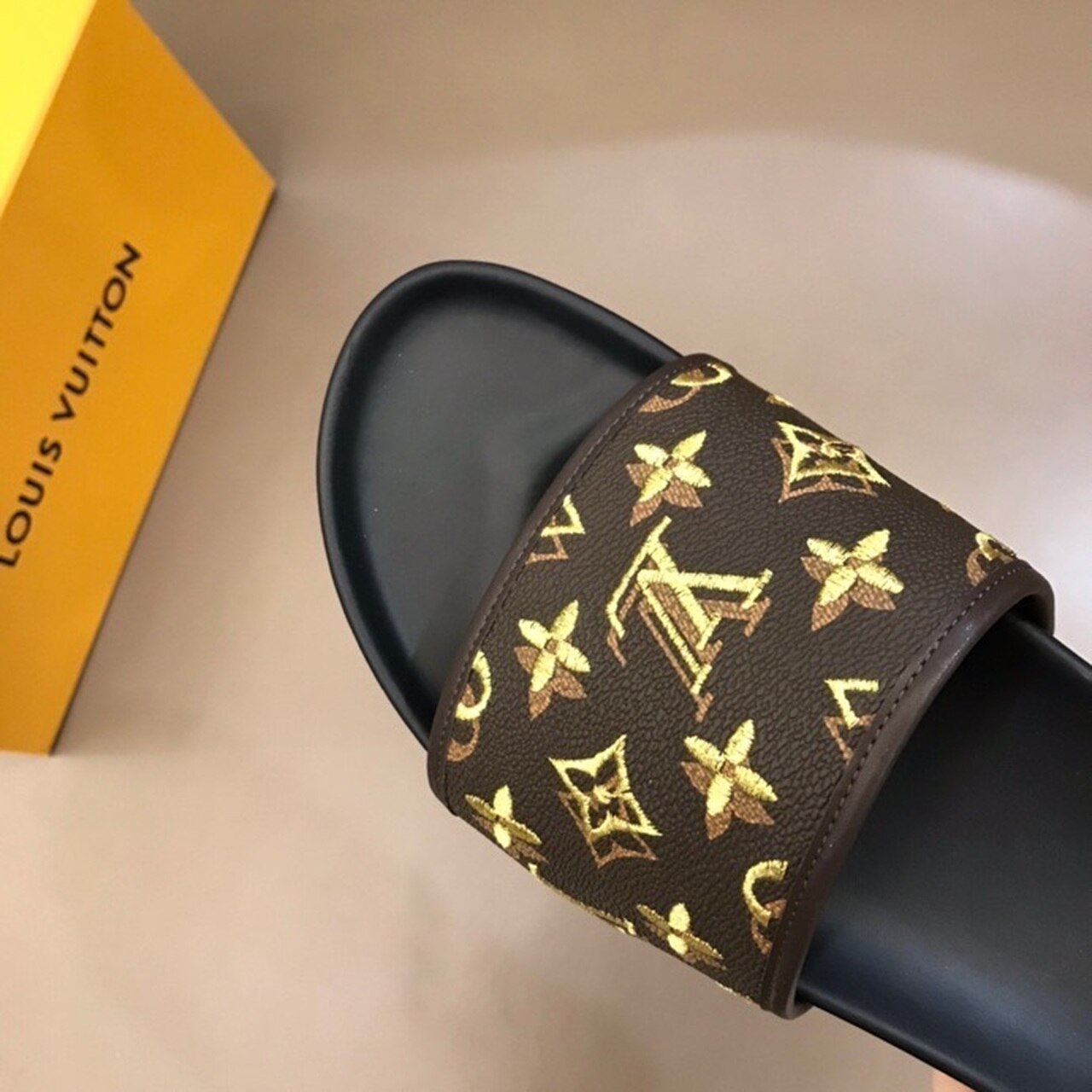 Louis Vuitton Mens Sandals Monogram Canvas Spring/Summer Collection Brown/Yellow