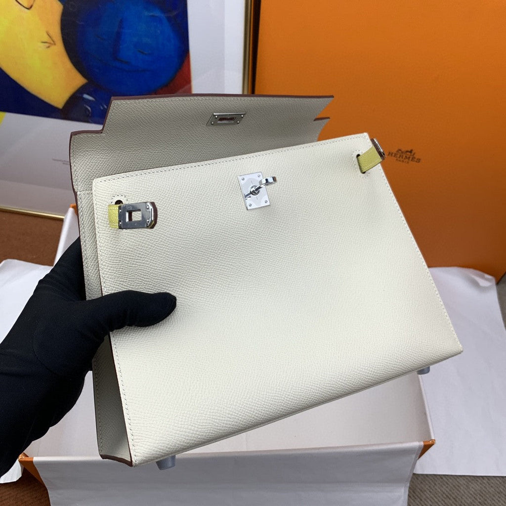 Hermes Kelly 25 Togo Silver Hardware White