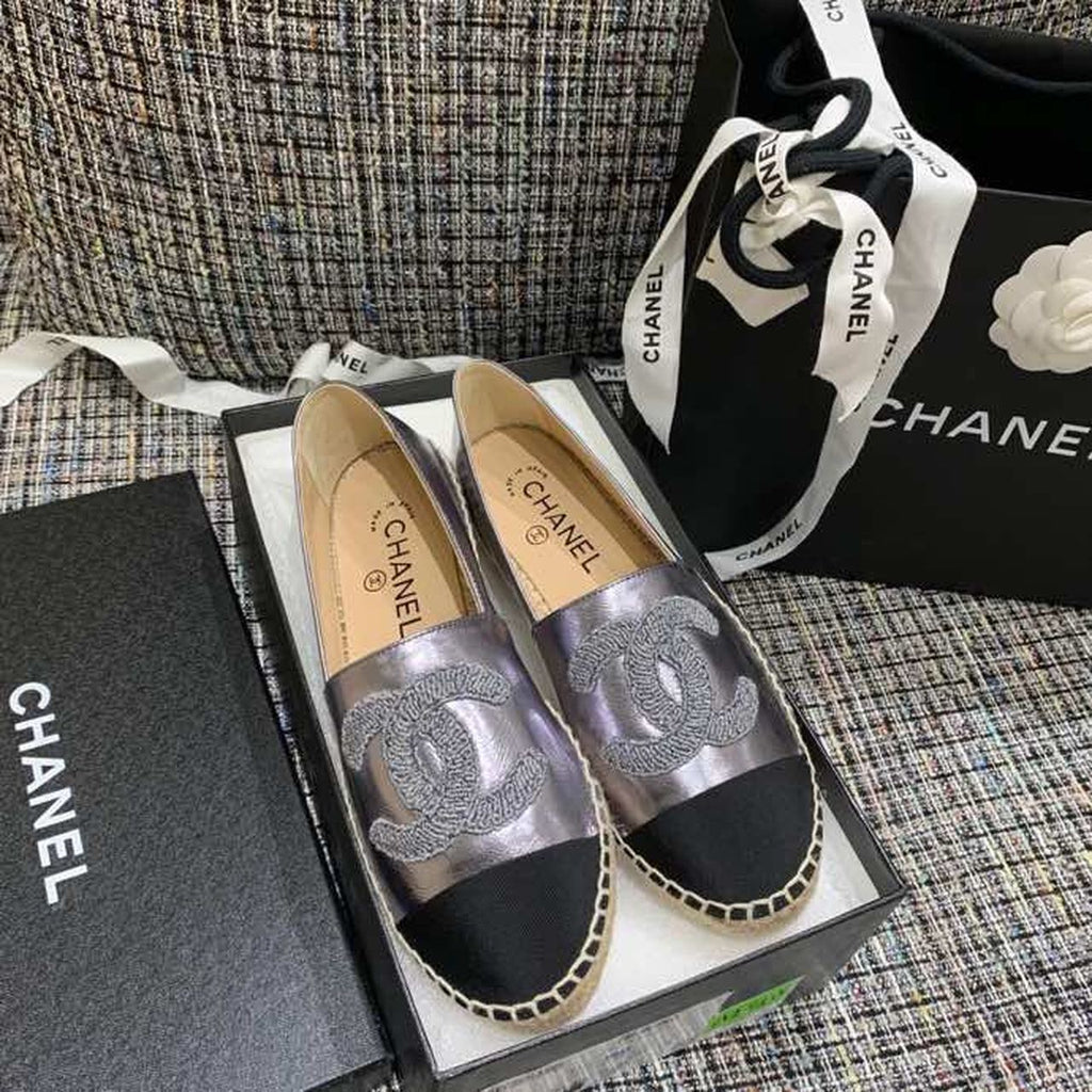 Chanel CC Logo Espadrilles Lambskin Leather Spring/Summer Act 1 Collection, Metallic Grey