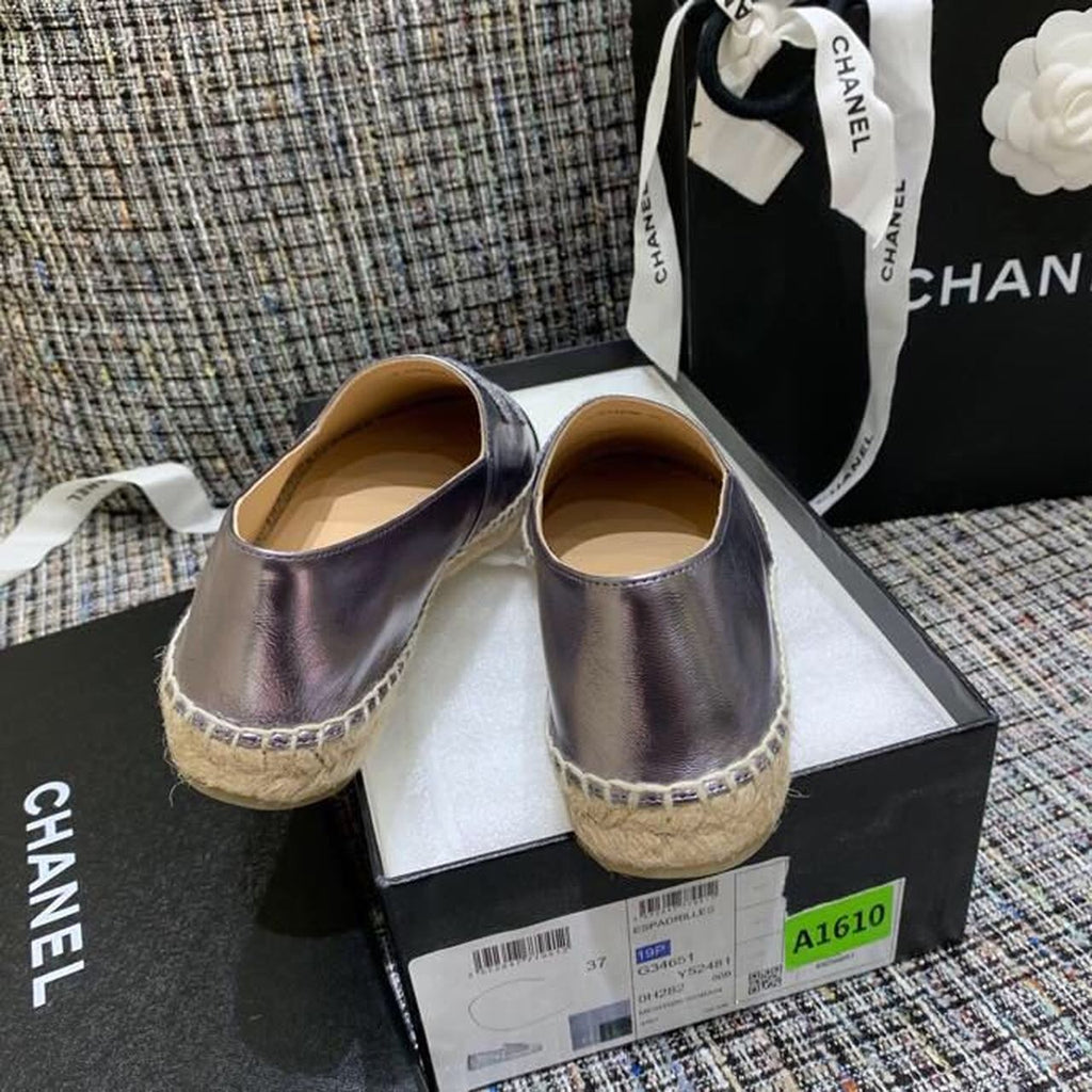 Chanel CC Logo Espadrilles Lambskin Leather Spring/Summer Act 1 Collection, Metallic Grey