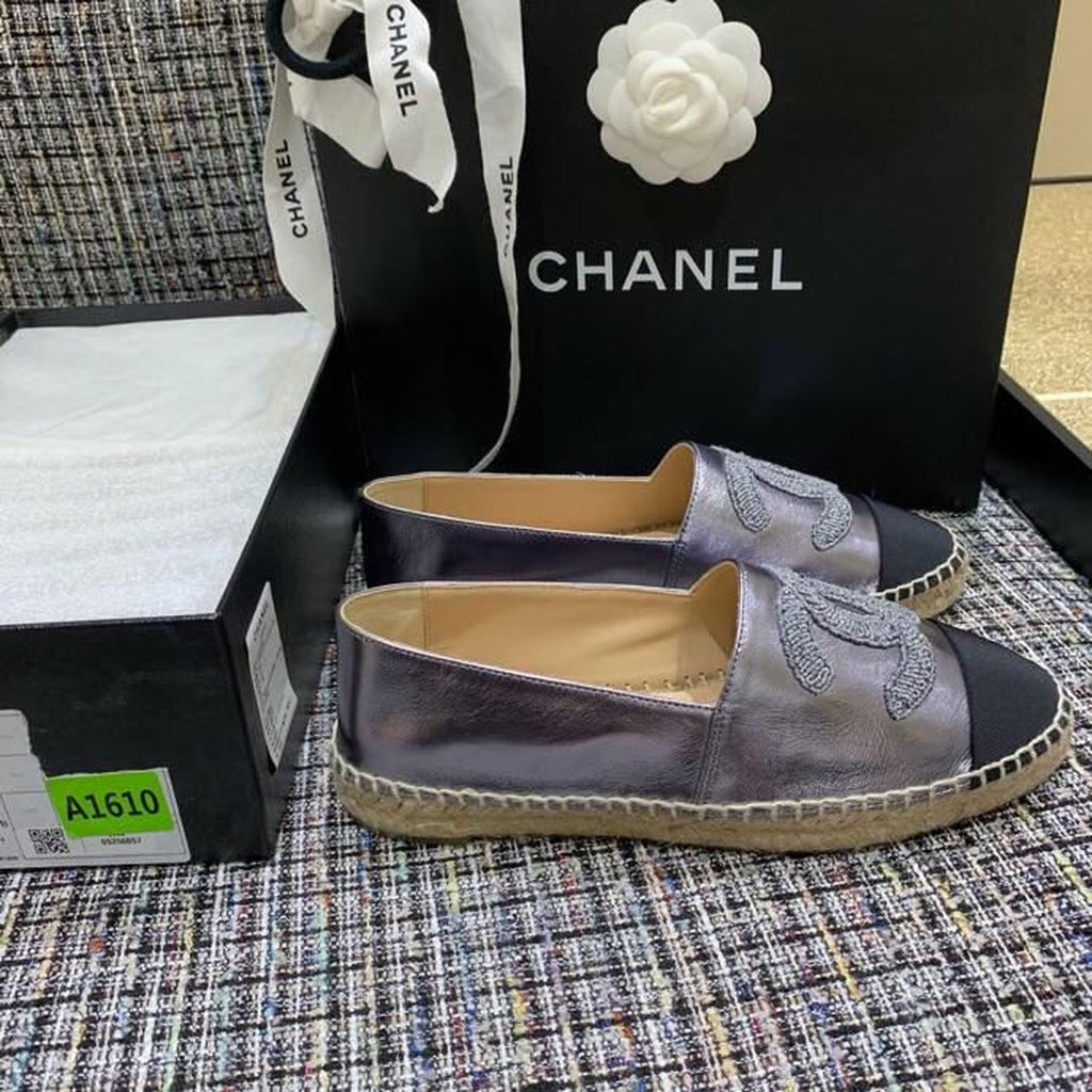 Chanel CC Logo Espadrilles Lambskin Leather Spring/Summer Act 1 Collection, Metallic Grey
