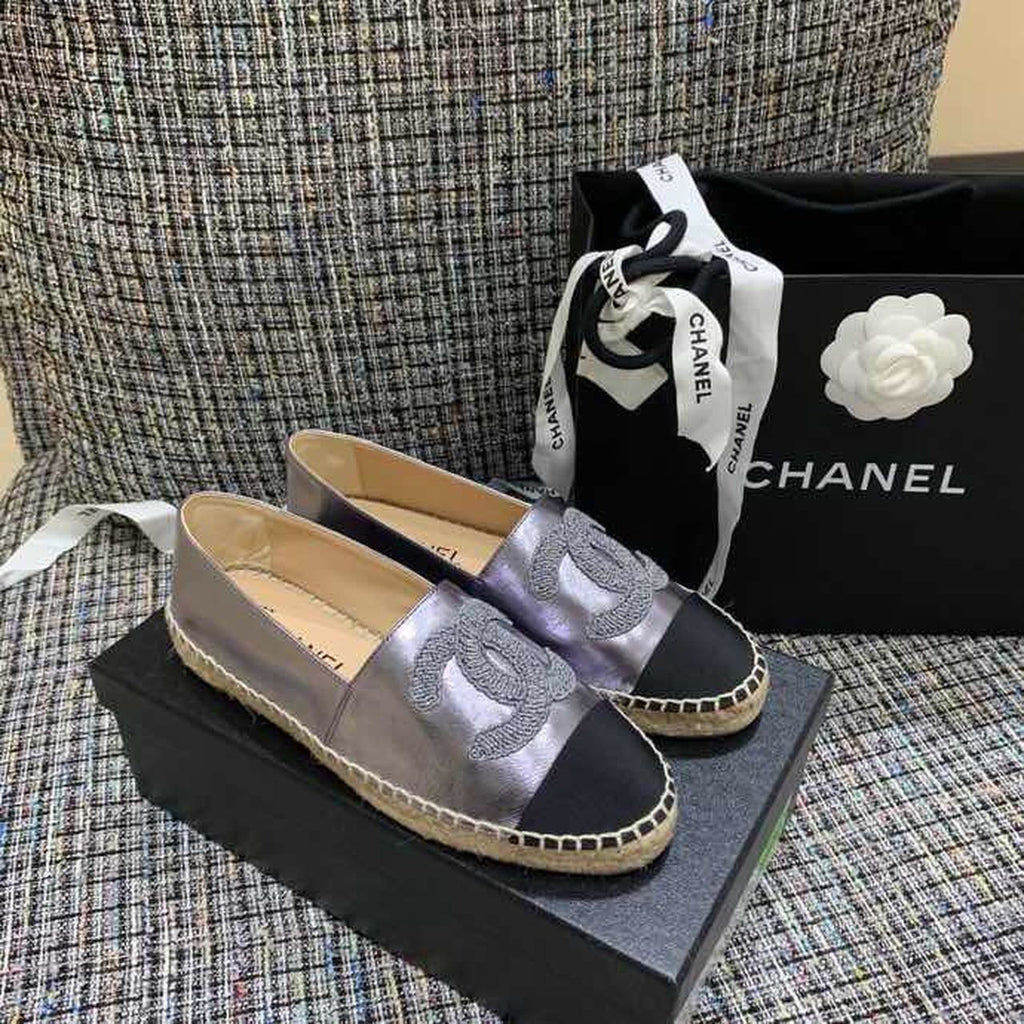 Chanel CC Logo Espadrilles Lambskin Leather Spring/Summer Act 1 Collection, Metallic Grey