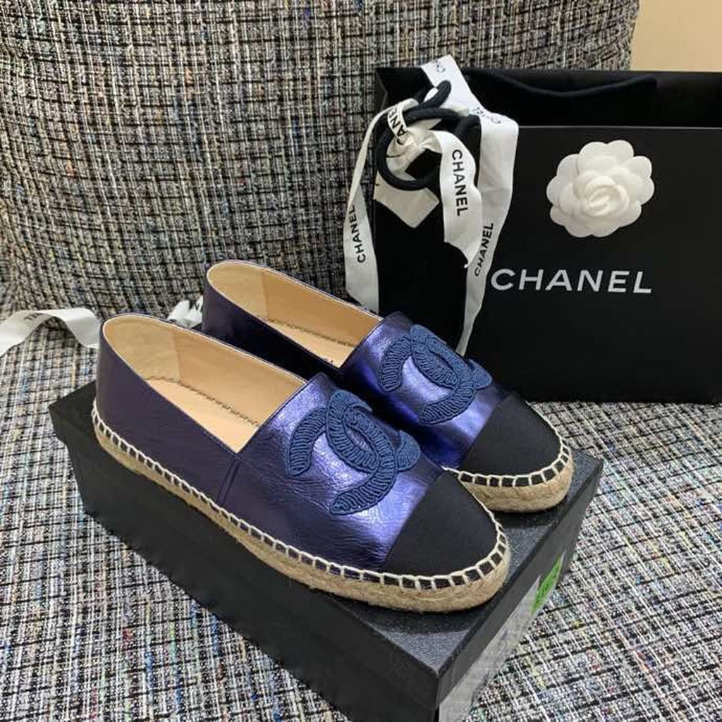 Chanel CC Logo Espadrilles Lambskin Leather Spring/Summer Act 1 Collection Metallic Blue
