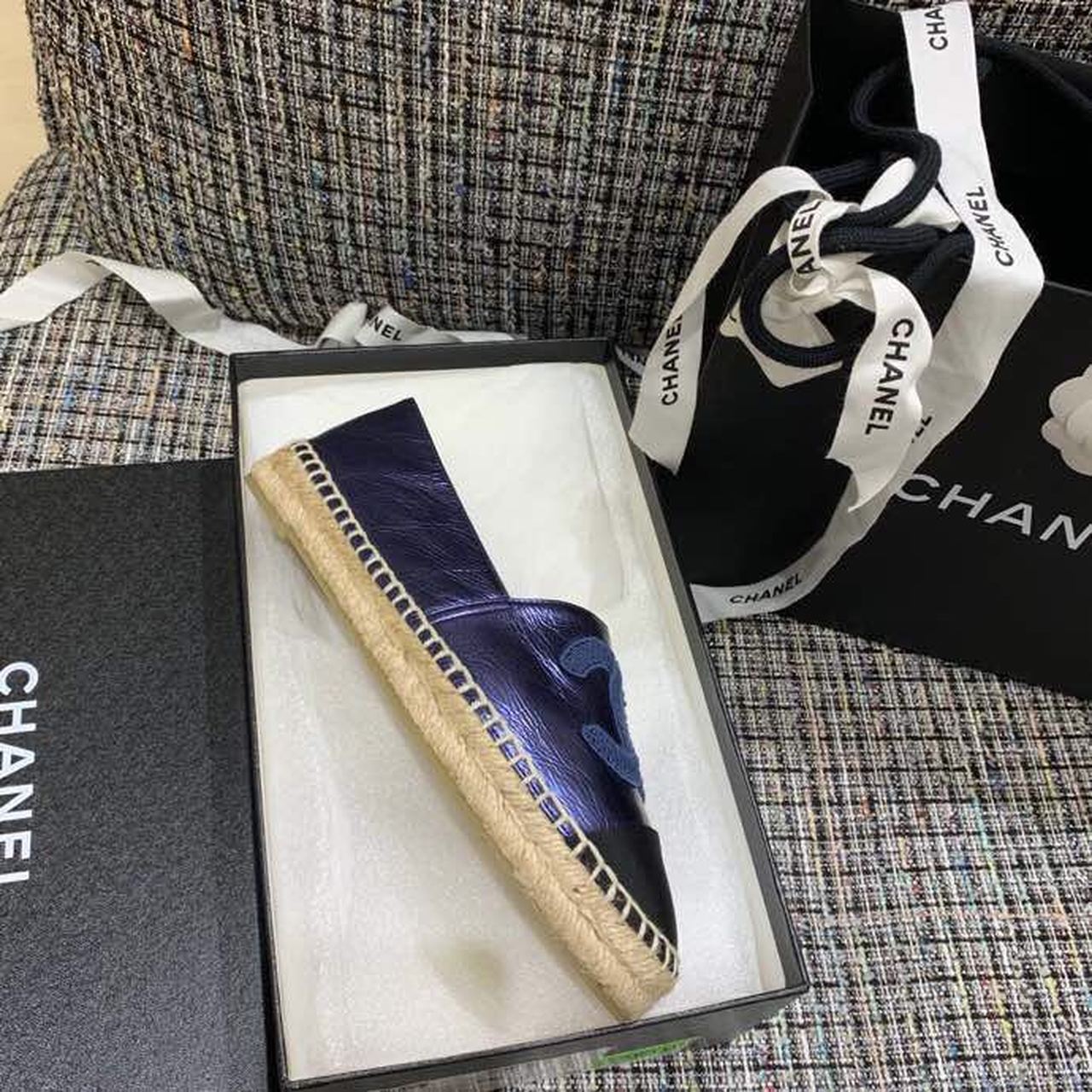 Chanel CC Logo Espadrilles Lambskin Leather Spring/Summer Act 1 Collection Metallic Blue