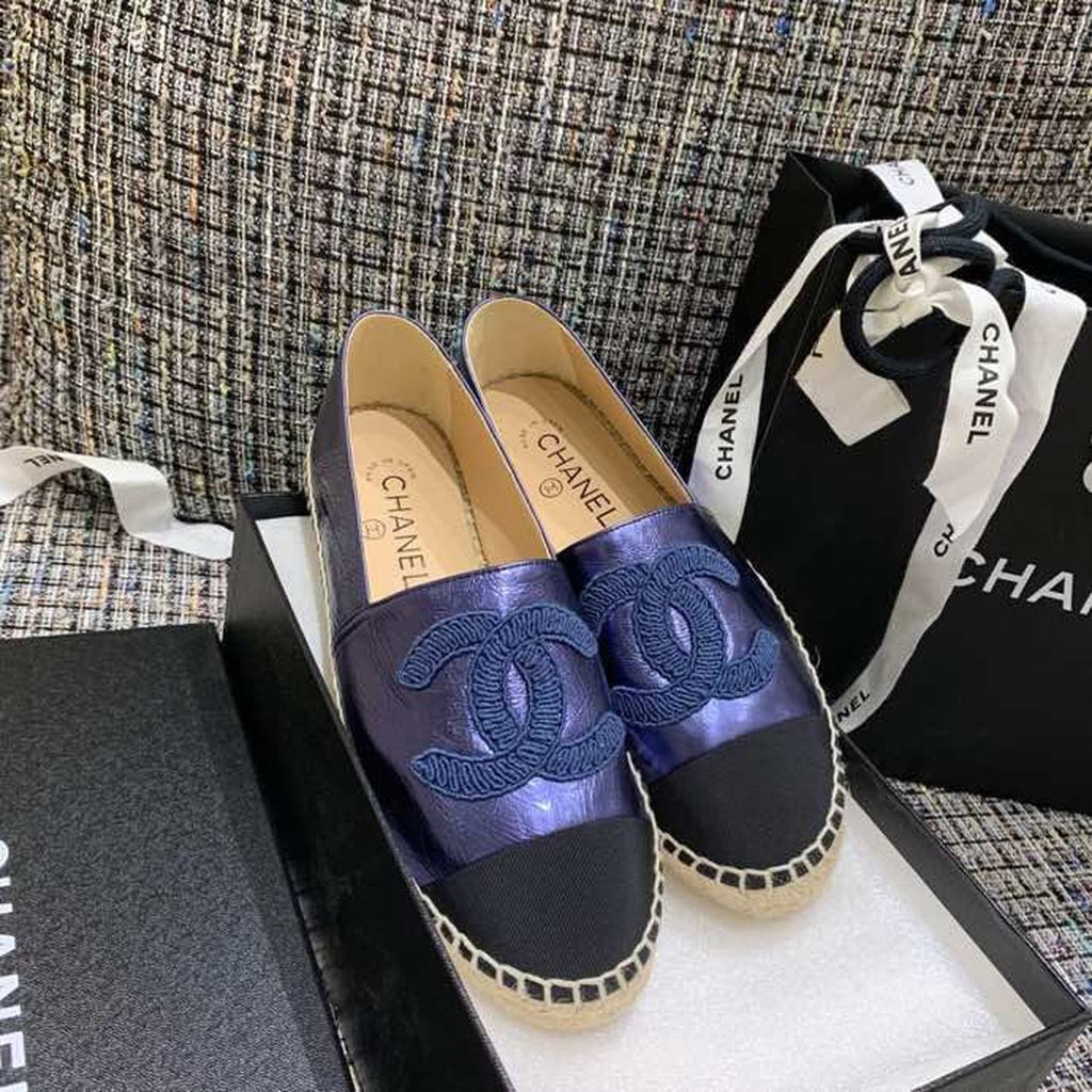 Chanel CC Logo Espadrilles Lambskin Leather Spring/Summer Act 1 Collection Metallic Blue