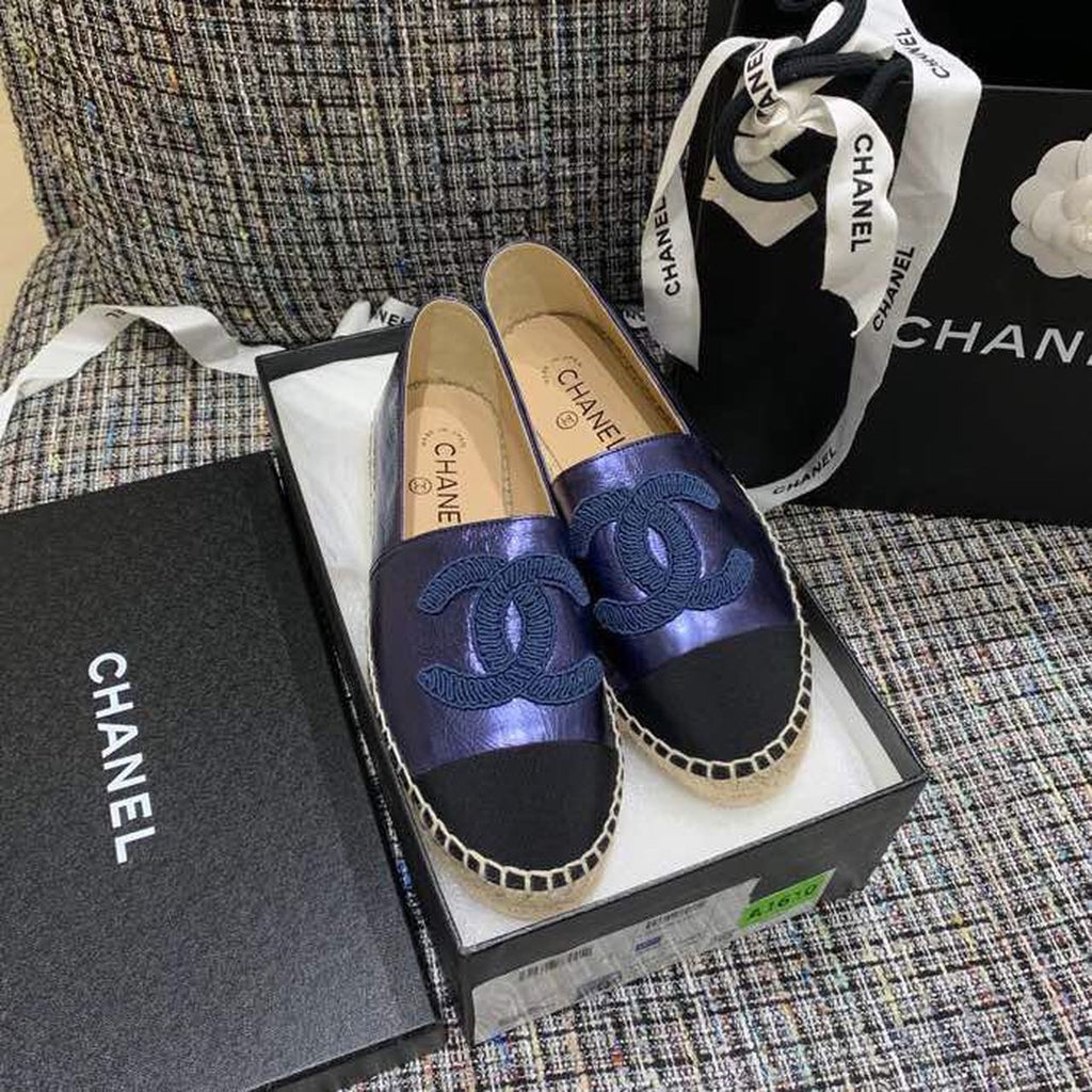 Chanel CC Logo Espadrilles Lambskin Leather Spring/Summer Act 1 Collection Metallic Blue
