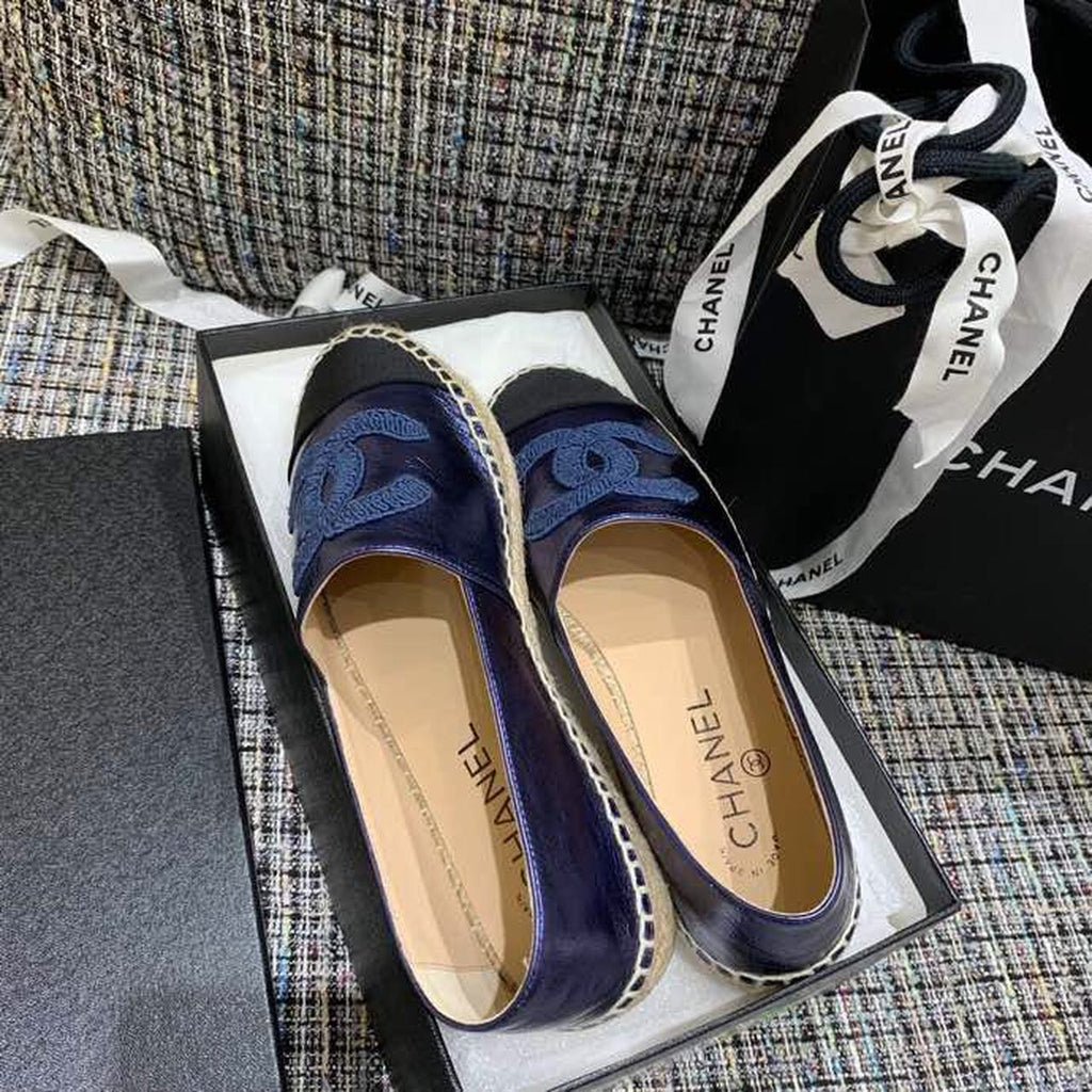 Chanel CC Logo Espadrilles Lambskin Leather Spring/Summer Act 1 Collection Metallic Blue