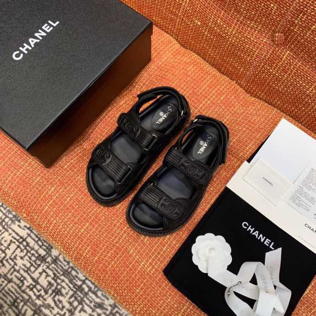 Chanel Velcro Sandals Lambskin Leather Spring/Summer Collection Black