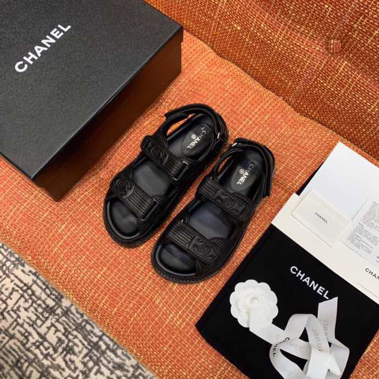 Chanel Velcro Sandals Lambskin Leather Spring/Summer Collection Black