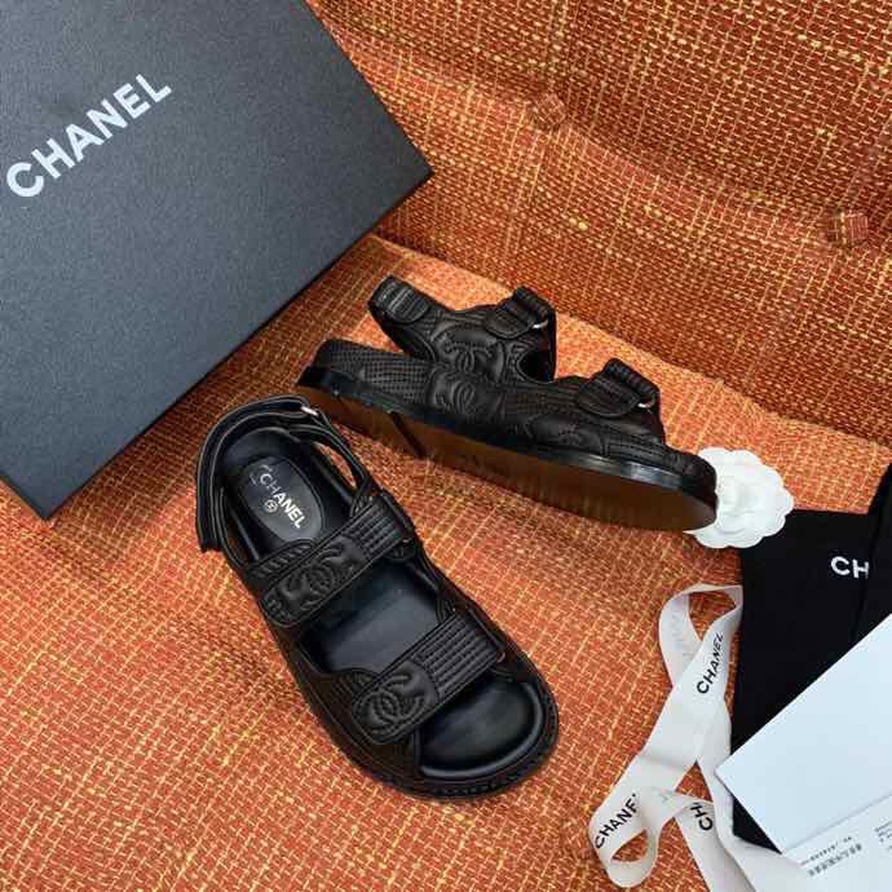 Chanel Velcro Sandals Lambskin Leather Spring/Summer Collection Black