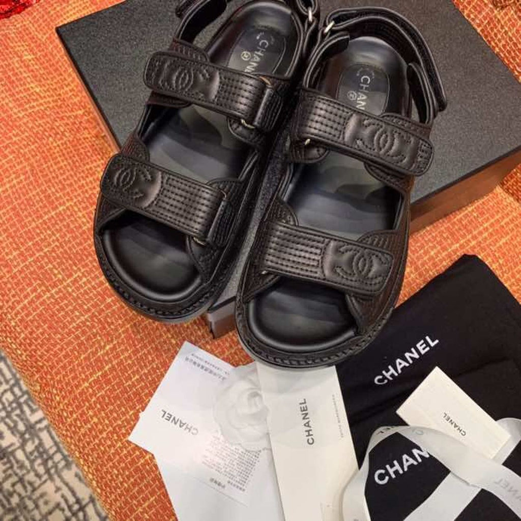 Chanel Velcro Sandals Lambskin Leather Spring/Summer Collection Black