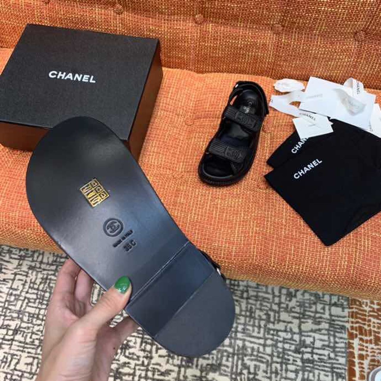 Chanel Velcro Sandals Lambskin Leather Spring/Summer Collection Black