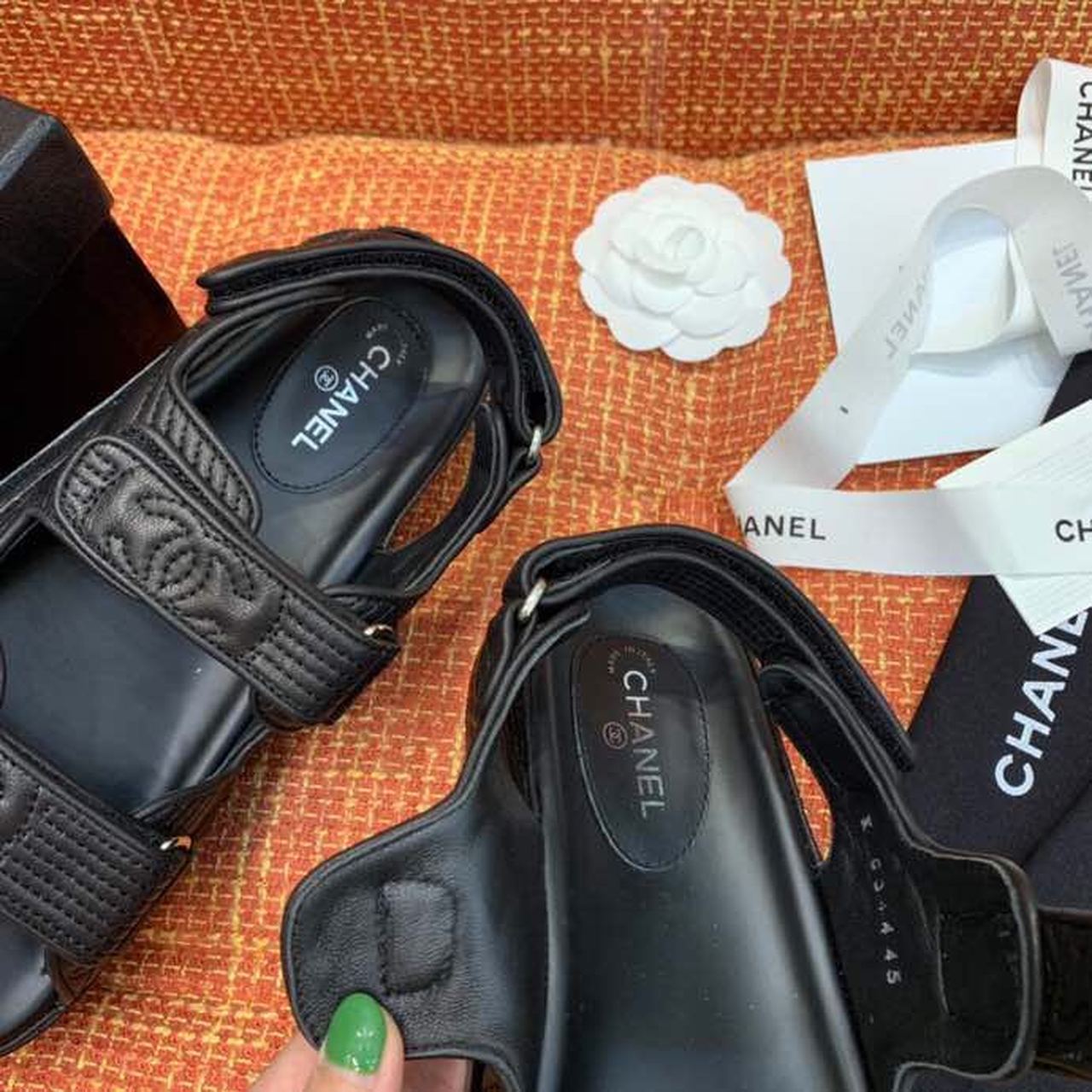 Chanel Velcro Sandals Lambskin Leather Spring/Summer Collection Black