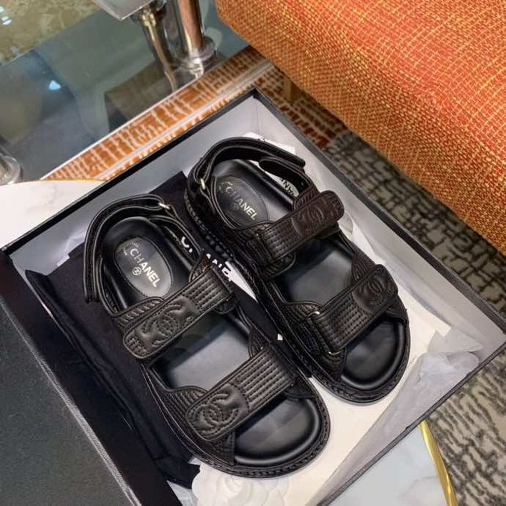 Chanel Velcro Sandals Lambskin Leather Spring/Summer Collection Black