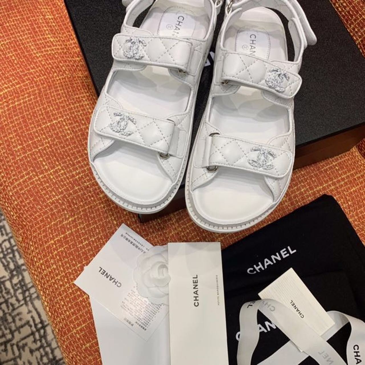 Chanel CC Logo Velcro Sandals Lambskin Leather Spring/Summer Collection, White