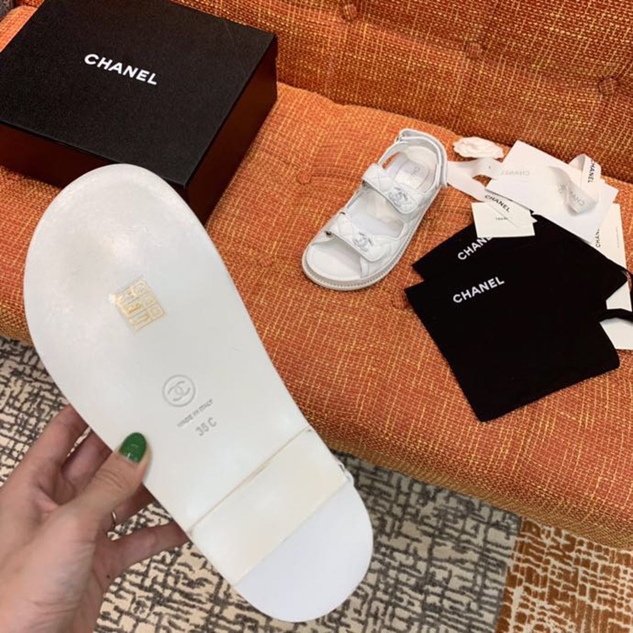 Chanel CC Logo Velcro Sandals Lambskin Leather Spring/Summer Collection, White