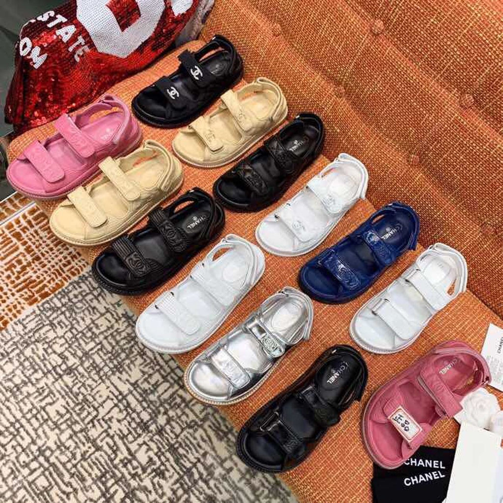 Chanel CC Logo Velcro Sandals Lambskin Leather Spring/Summer Collection, White