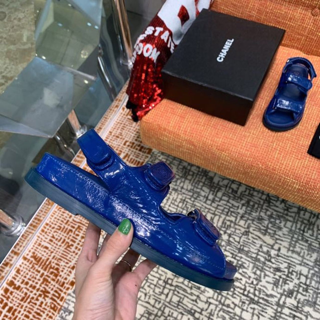 Chanel Velcro Sandals Shiny Lambskin Leather Spring/Summer Collection Electric Blue