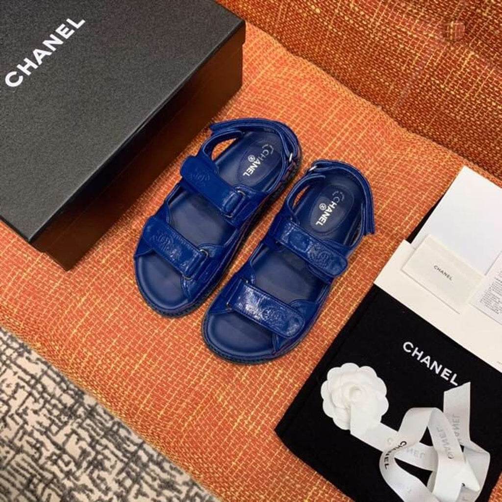 Chanel Velcro Sandals Shiny Lambskin Leather Spring/Summer Collection Electric Blue