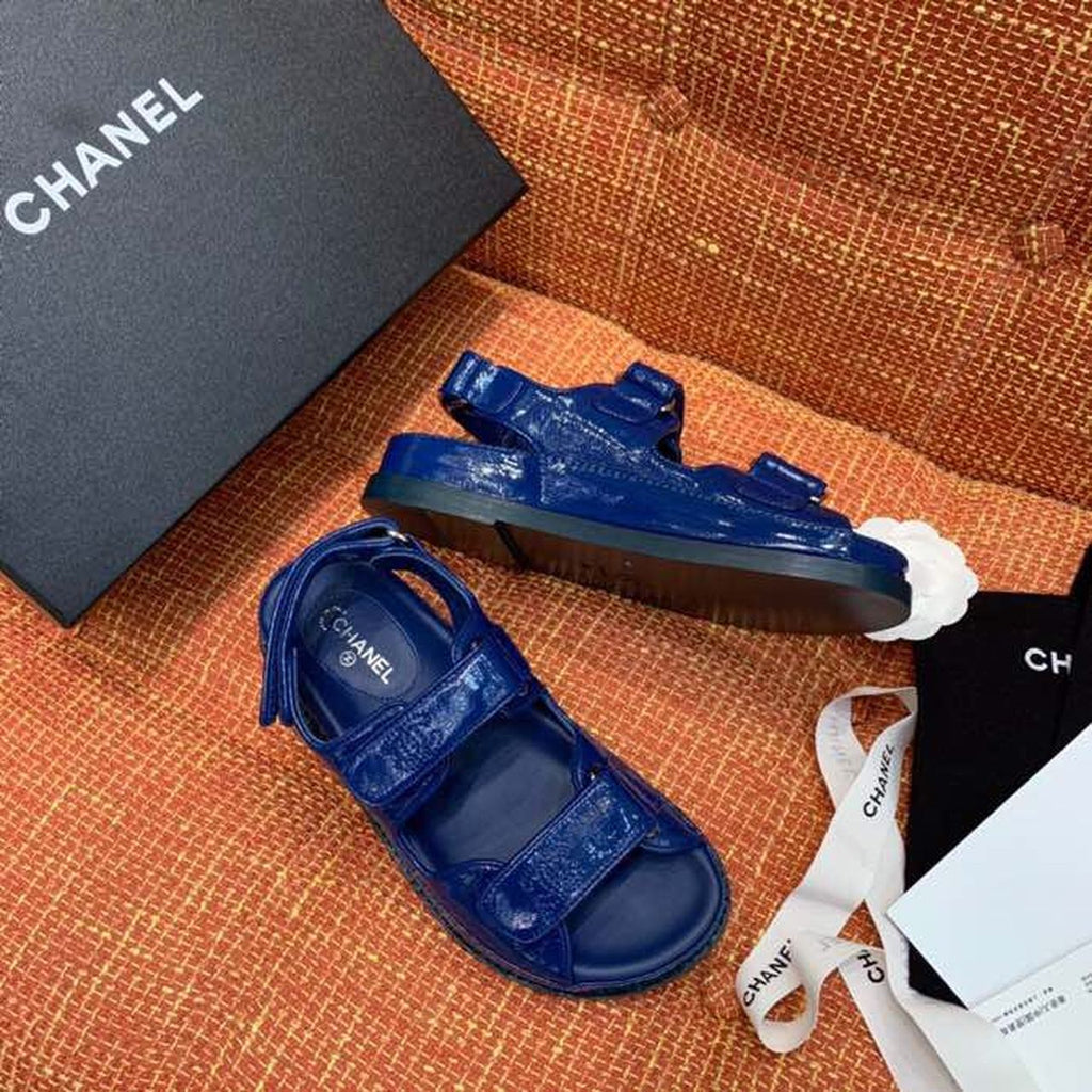 Chanel Velcro Sandals Shiny Lambskin Leather Spring/Summer Collection Electric Blue