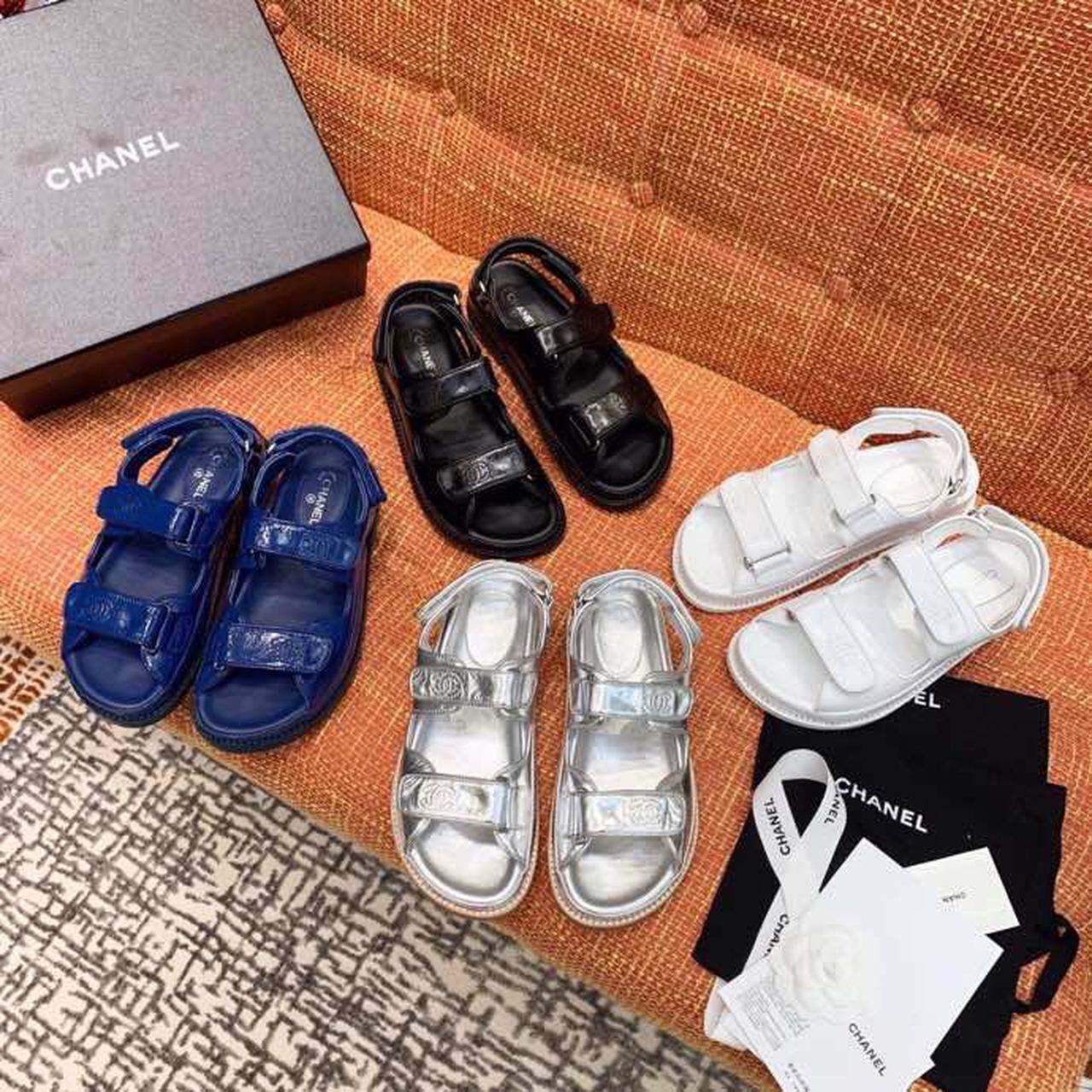 Chanel Velcro Sandals Shiny Lambskin Leather Spring/Summer Collection Electric Blue