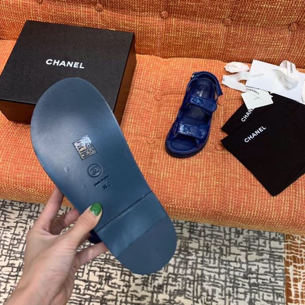 Chanel Velcro Sandals Shiny Lambskin Leather Spring/Summer Collection Electric Blue