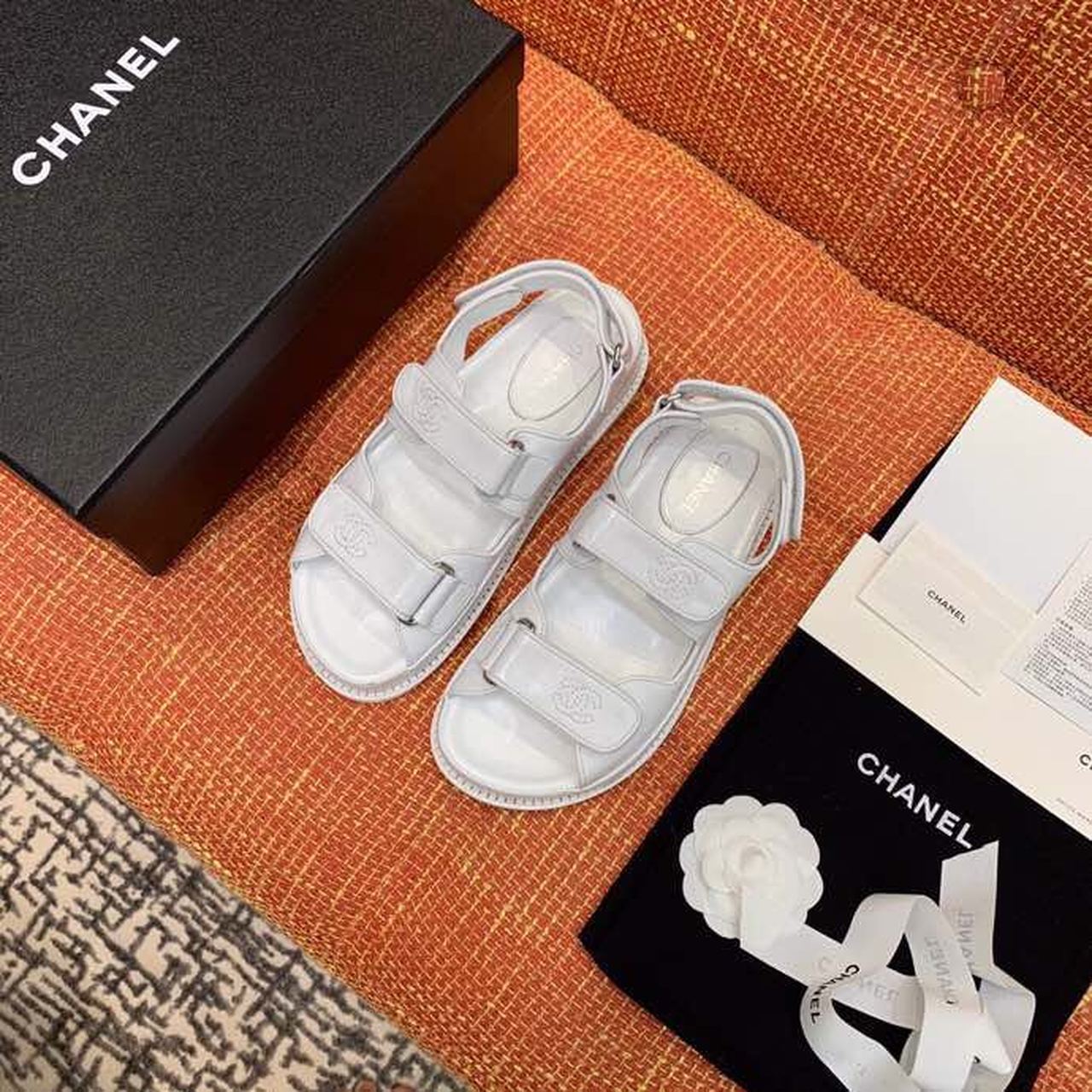 Chanel Velcro Sandals Shiny Lambskin Leather Spring/Summer Collection White
