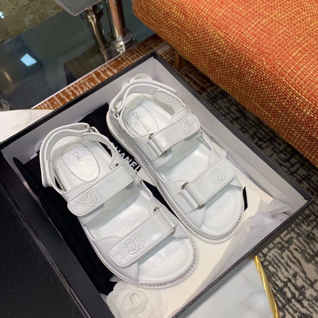 Chanel Velcro Sandals Shiny Lambskin Leather Spring/Summer Collection White