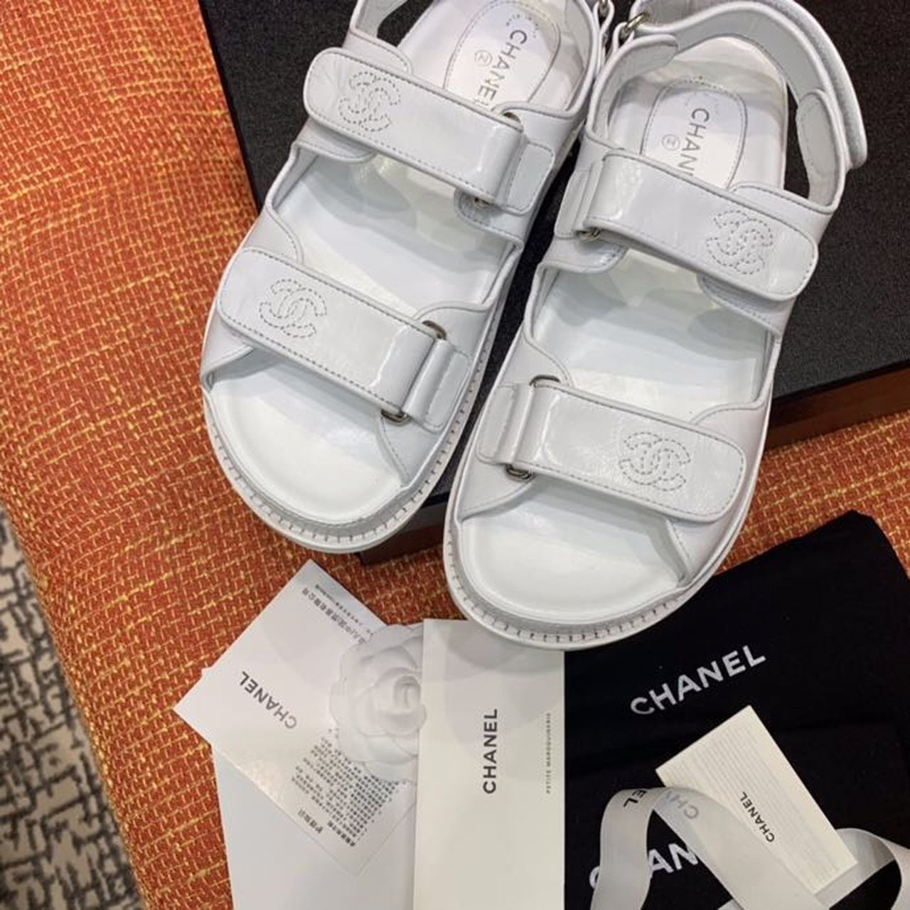 Chanel Velcro Sandals Shiny Lambskin Leather Spring/Summer Collection White