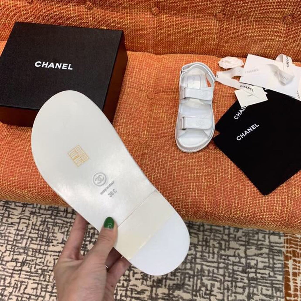 Chanel Velcro Sandals Shiny Lambskin Leather Spring/Summer Collection White