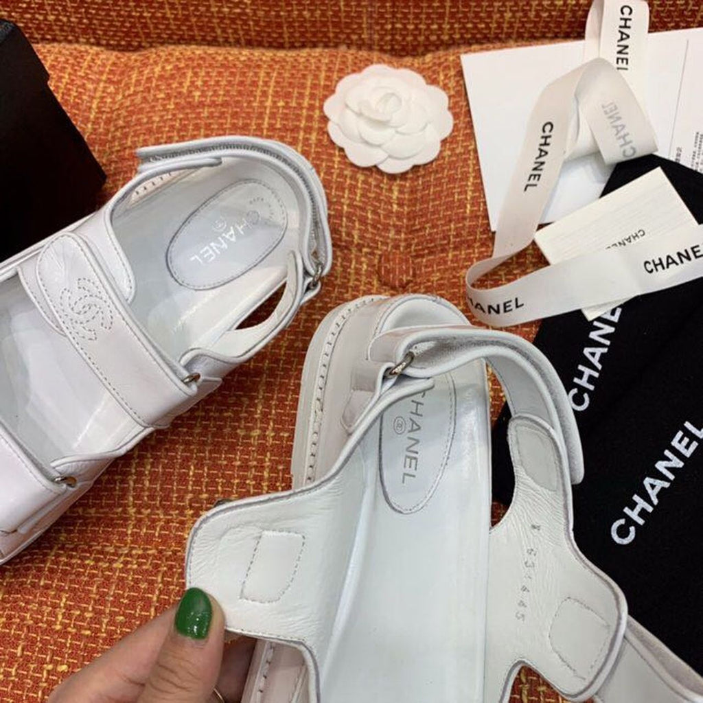 Chanel Velcro Sandals Shiny Lambskin Leather Spring/Summer Collection White