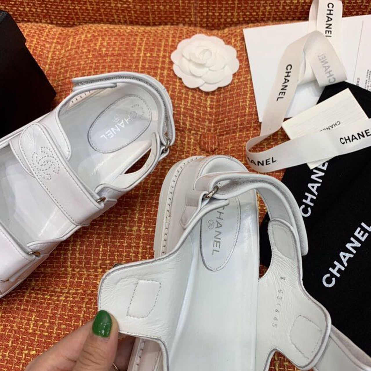 Chanel Velcro Sandals Shiny Lambskin Leather Spring/Summer Collection White