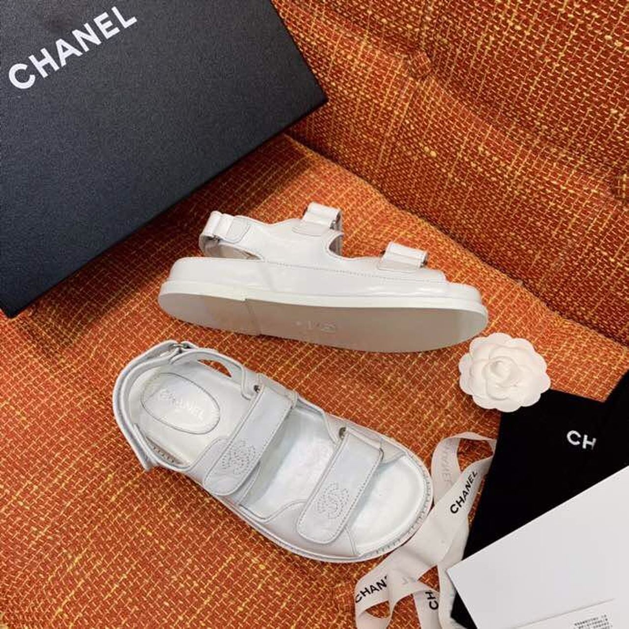 Chanel Velcro Sandals Shiny Lambskin Leather Spring/Summer Collection White