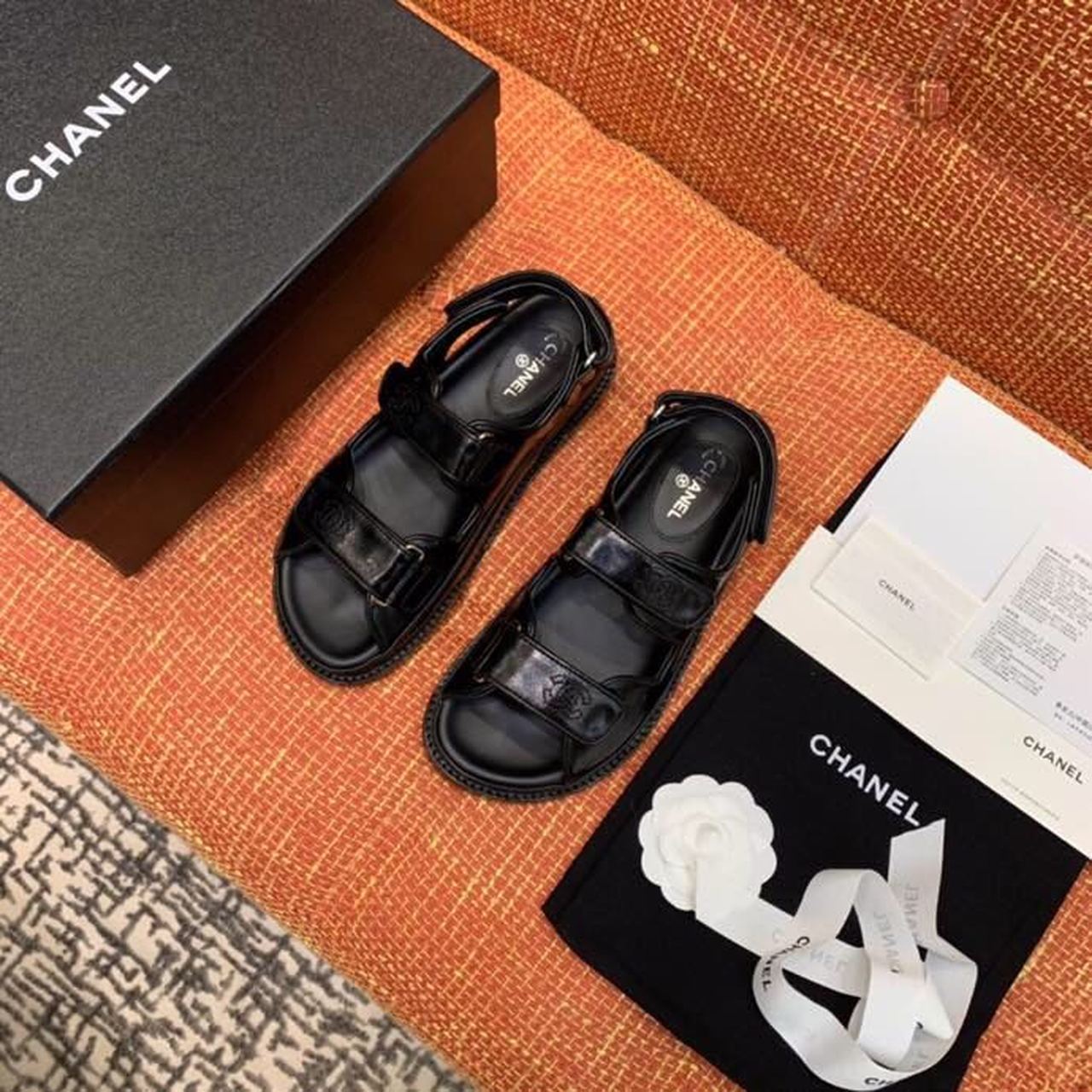 Chanel Velcro Sandals Shiny Lambskin Leather Spring/Summer Collection Black
