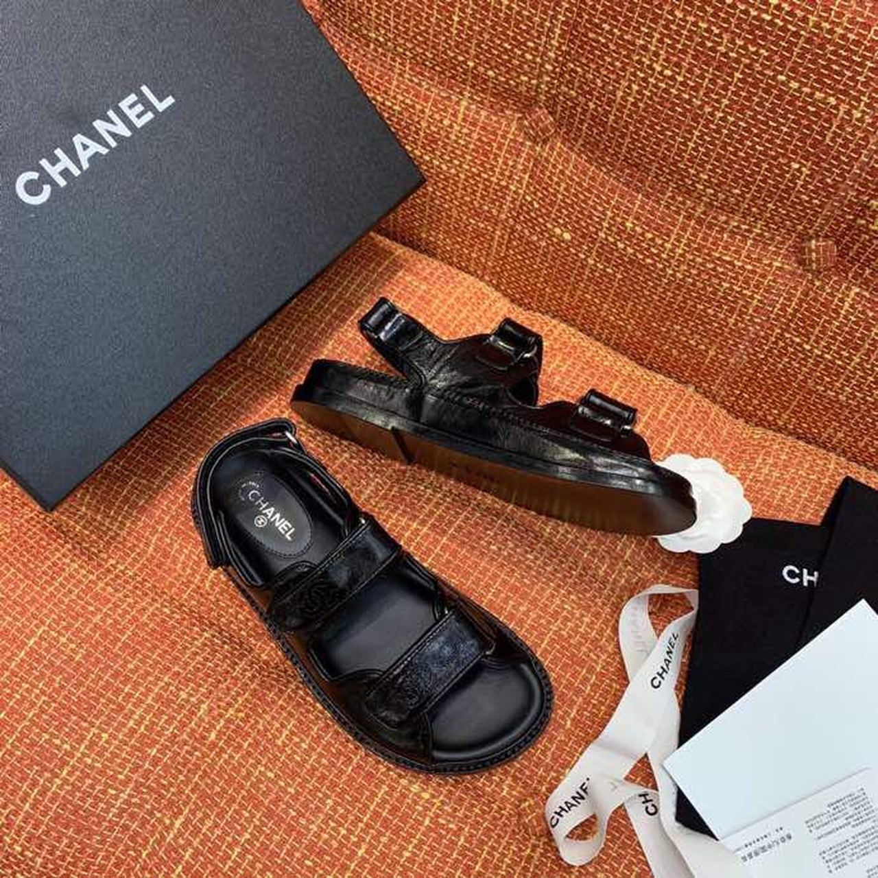 Chanel Velcro Sandals Shiny Lambskin Leather Spring/Summer Collection Black