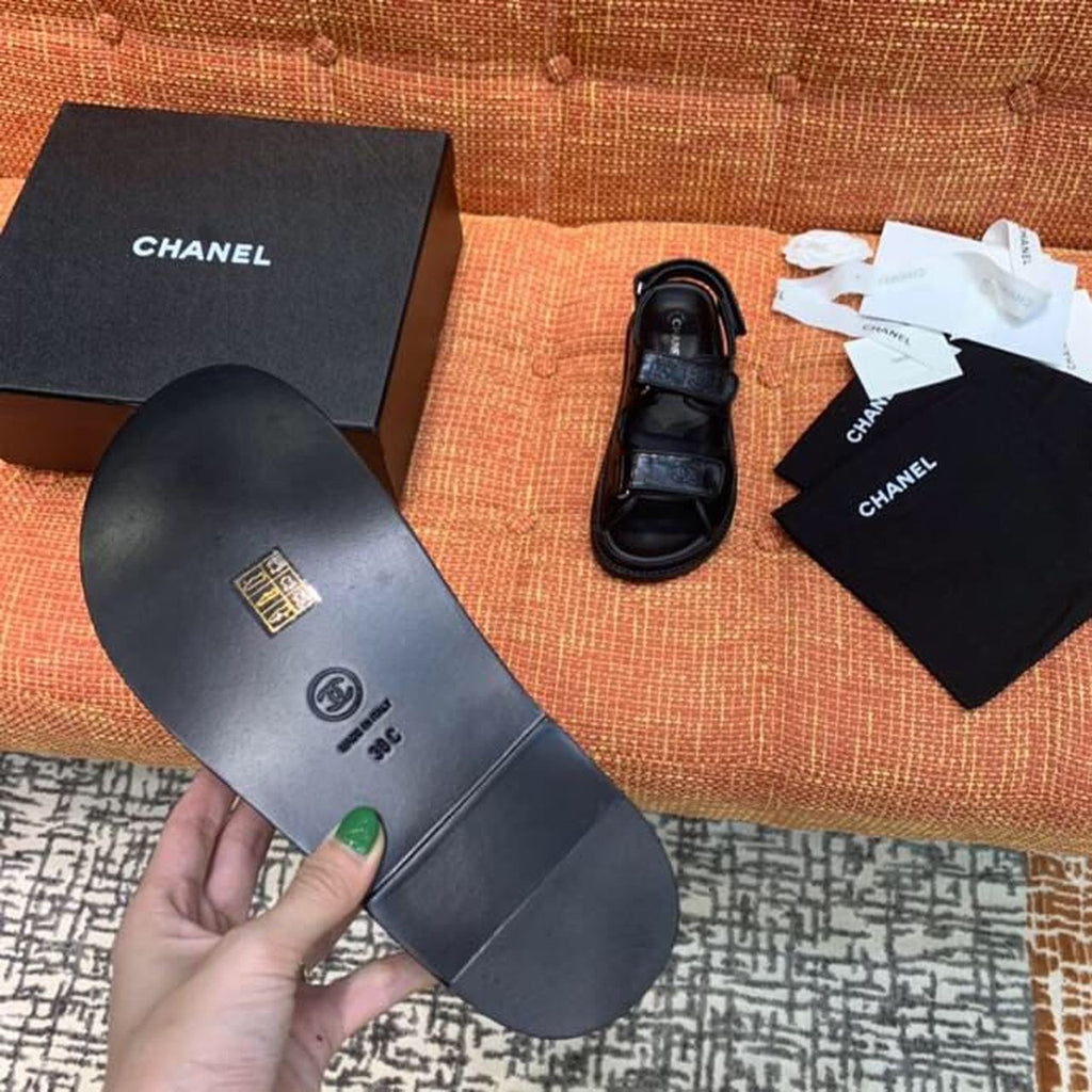 Chanel Velcro Sandals Shiny Lambskin Leather Spring/Summer Collection Black