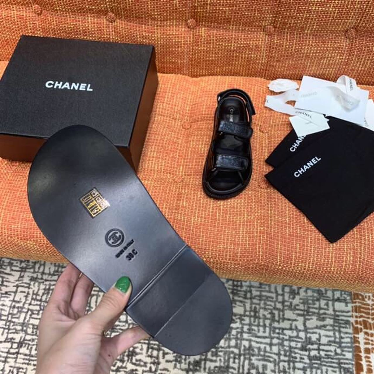 Chanel Velcro Sandals Shiny Lambskin Leather Spring/Summer Collection Black