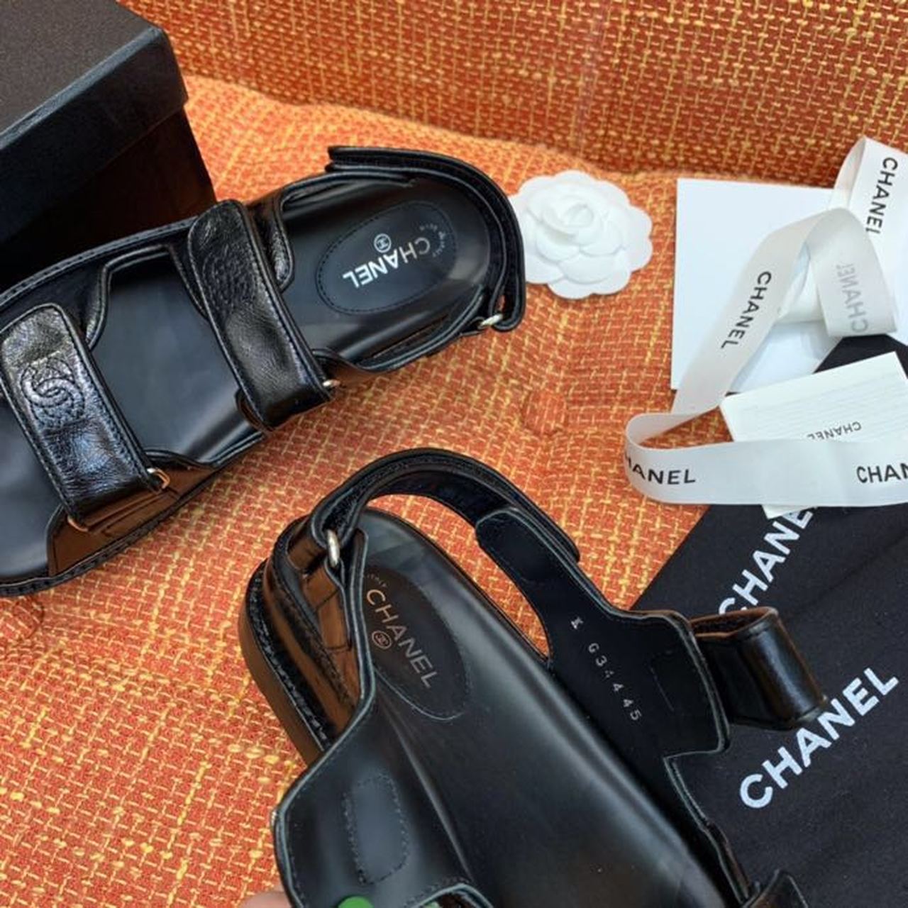 Chanel Velcro Sandals Shiny Lambskin Leather Spring/Summer Collection Black