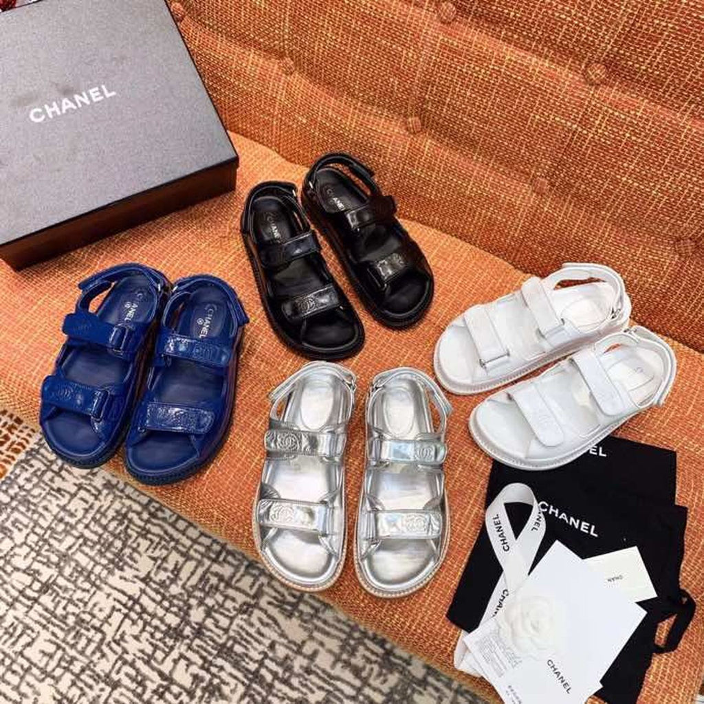 Chanel Velcro Sandals Shiny Lambskin Leather Spring/Summer Collection Black