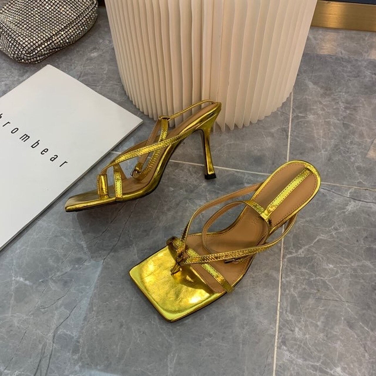 Bottega Veneta Stretch Sandals 9cm Heel Lambskin Leather Spring/Summer 2020 Collection, Gold