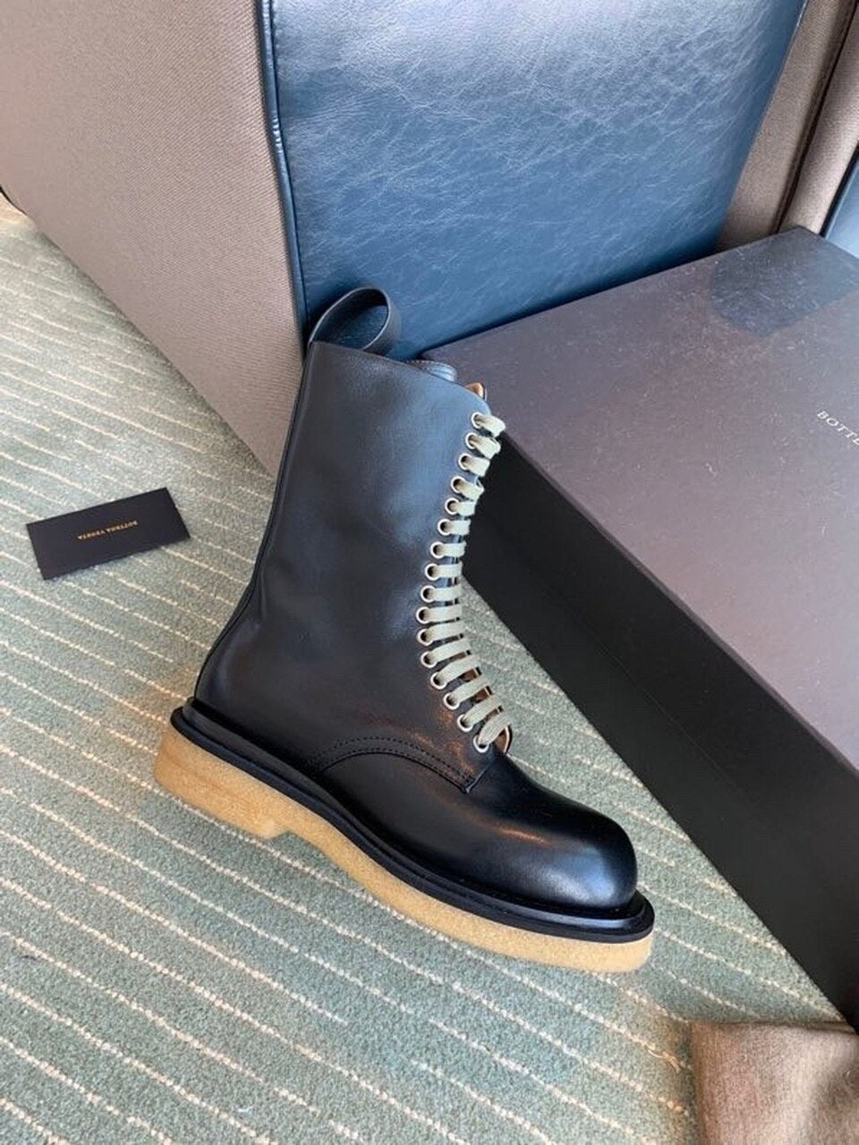 Bottega Veneta Lace Up Mid Calf Boots Calfskin Leather Fall/Winter 2020 Collection, Black