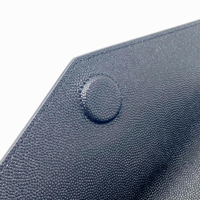 Saint Laurent Envelope Uptown Monogram Plaque Grained-leather Black Leather Clutch