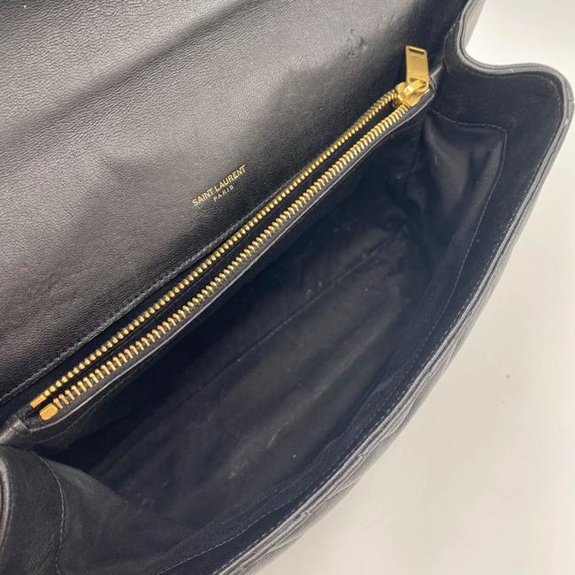 Saint Laurent Ghw Matelasse Chevron Monogram Large College Satchel Black Sheepskin Leather Shoulder Bag