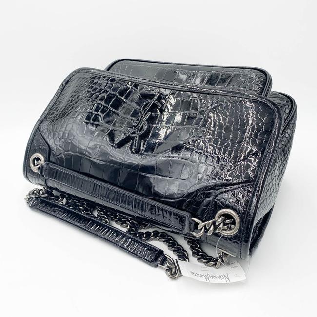 Saint Laurent Niki Medium Crocodile-embossed Black Patent Leather Shoulder Bag