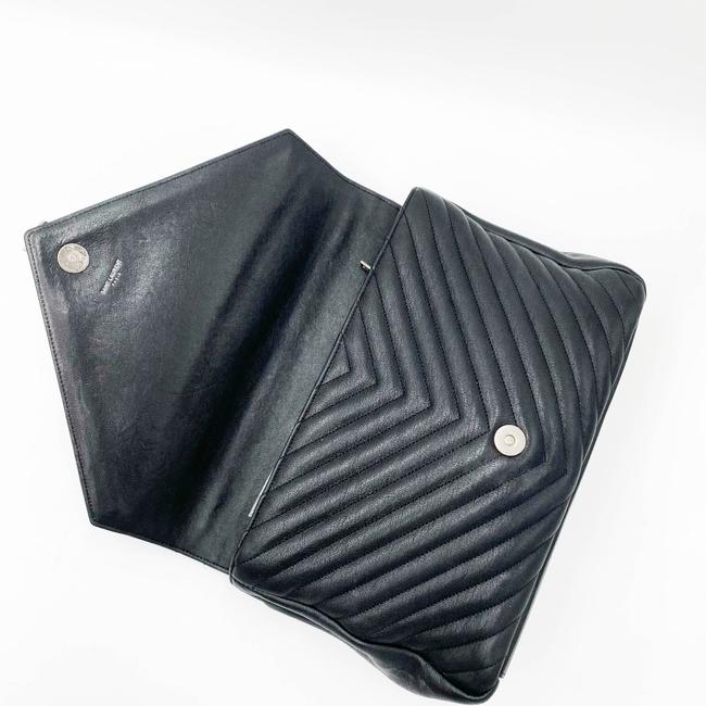 SAINT LAURENT Sheepskin Matelasse Chevron Monogram Large College Satchel Black Leather Shoulder Bag
