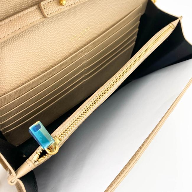 Saint Laurent Chain Wallet Grain De Poudre Matelasse Monogram Beige Leather Shoulder Bag