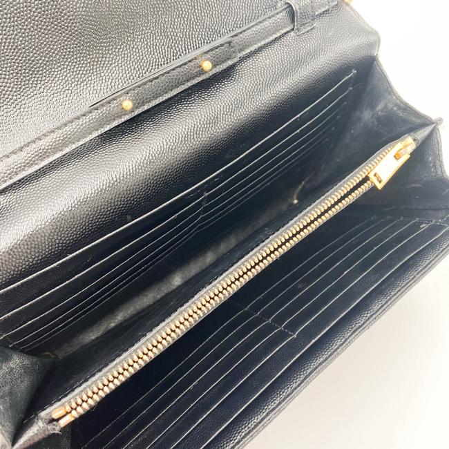 Saint Laurent Chain Wallet Grain De Poudre Matelasse Chevron Monogram Black Leather Shoulder Bag