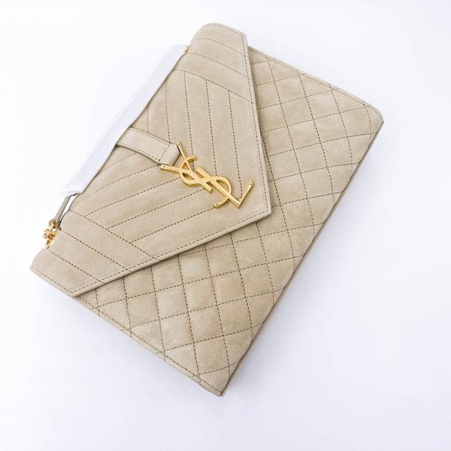 Saint Laurent Monogram Envelope Medium Beige Suede Leather Shoulder Bag